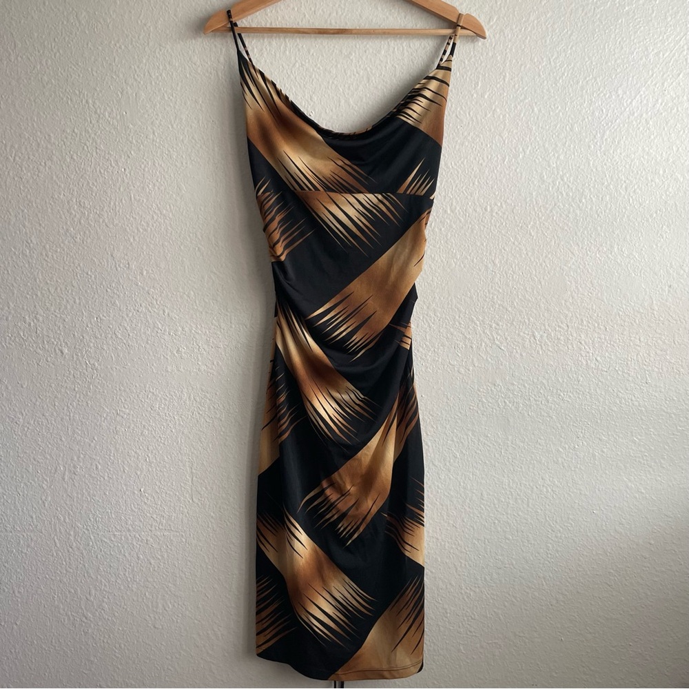 Y2K Black and Gold Cowl Neck Slip Dress